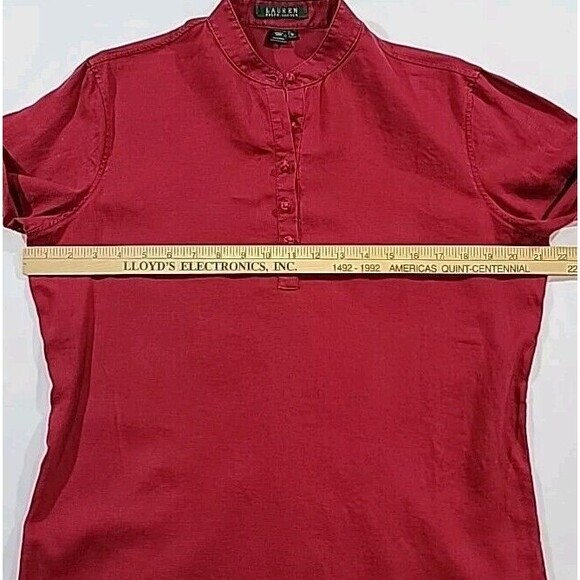 Lauren Ralph Lauren Henley Tunic Top 100% Linen Red Fabric Buttons Size Medium - Picture 11 of 14